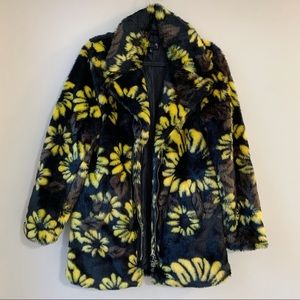 Delia’s x Dolls Kill Slice of Sunshine Faux Fur Sunflower Print Coat, Large
